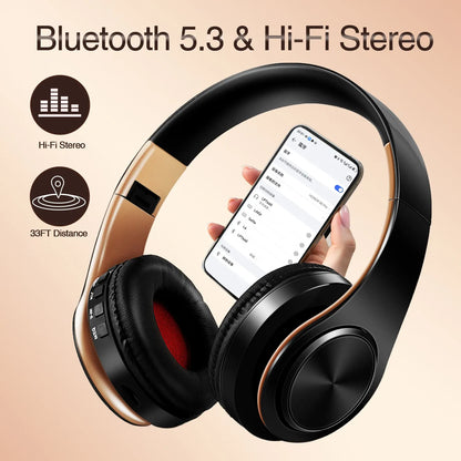 Stylish Gold Wireless Bluetooth Headphones with Built-In MIC - Perfect Gift for Men, Compatible with Android and iOS Devices