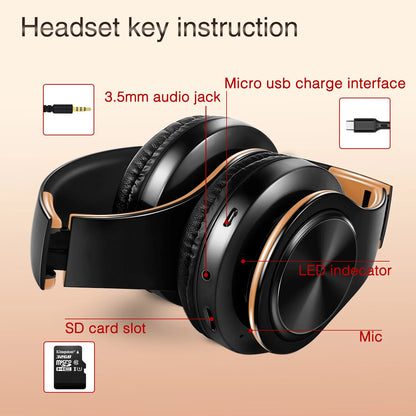 Stylish Gold Wireless Bluetooth Headphones with Built-In MIC - Perfect Gift for Men, Compatible with Android and iOS Devices