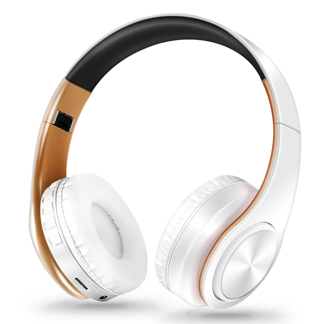 Stylish Gold Wireless Bluetooth Headphones with Built-In MIC - Perfect Gift for Men, Compatible with Android and iOS Devices