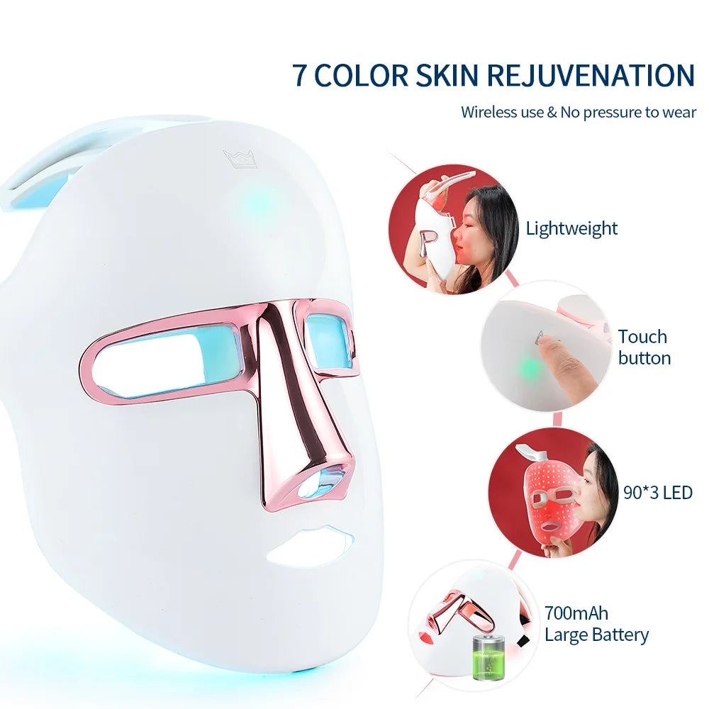 Revitalize Your Skin with the Wireless 7-Color LED Face Mask - Anti-Aging, Acne Repair & Rejuvenation!