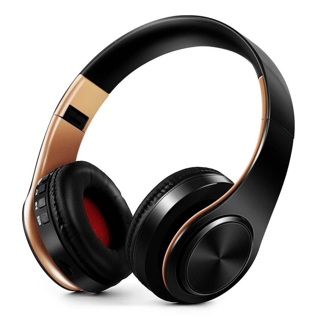 Stylish Gold Wireless Bluetooth Headphones with Built-In MIC - Perfect Gift for Men, Compatible with Android and iOS Devices