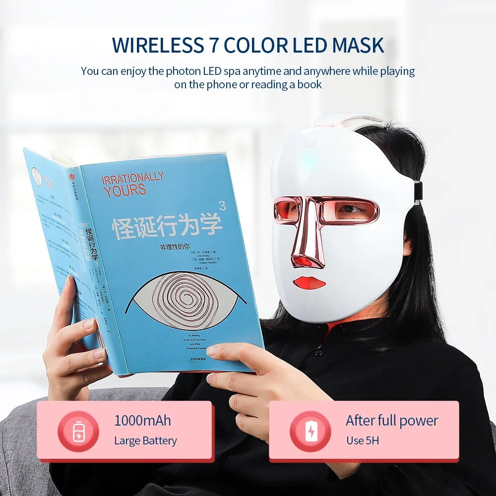 Revitalize Your Skin with the Wireless 7-Color LED Face Mask - Anti-Aging, Acne Repair & Rejuvenation!