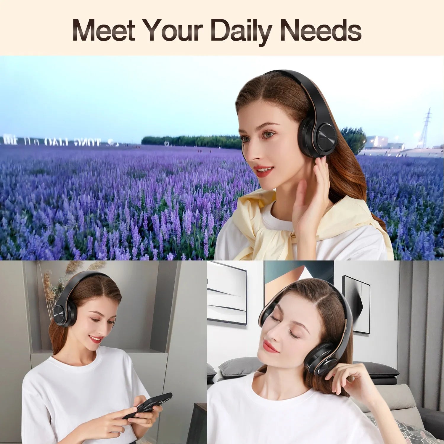 Stylish Gold Wireless Bluetooth Headphones with Built-In MIC - Perfect Gift for Men, Compatible with Android and iOS Devices